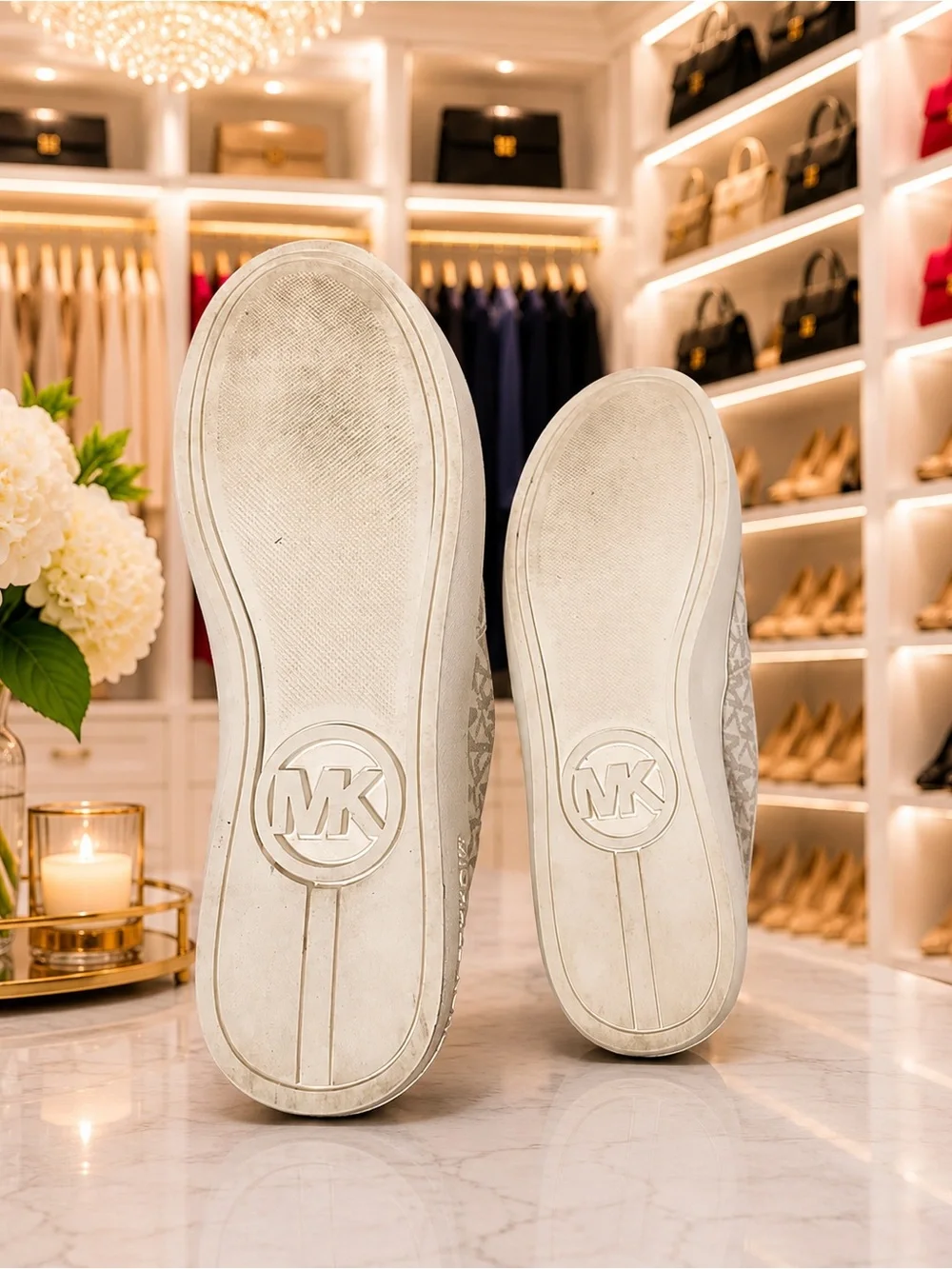 Michael Kors Men's Slip-On Loafers in Light Beige MK Logo